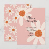 リトルデイジーテーマの女の子の誕生日招待状 ポストカード (正面/裏面)