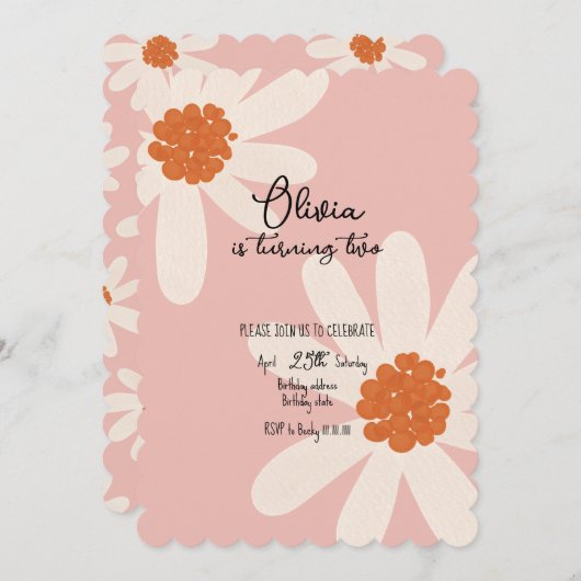 リトルデイジーテーマガール誕生日 招待状 (正面/裏面)