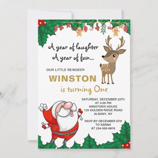 リトルトインデアサンタクリスマスホリデイ誕生日 招待状 (正面)