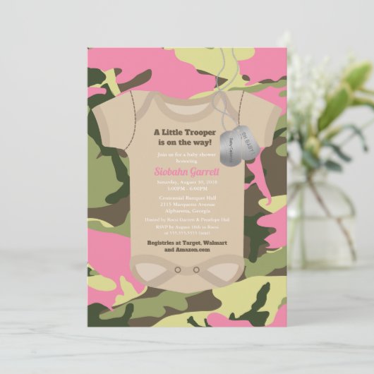 リトルトゥーパー軍軍隊ガール迷彩柄ベビーシャワー 招待状 (スタンド正面)