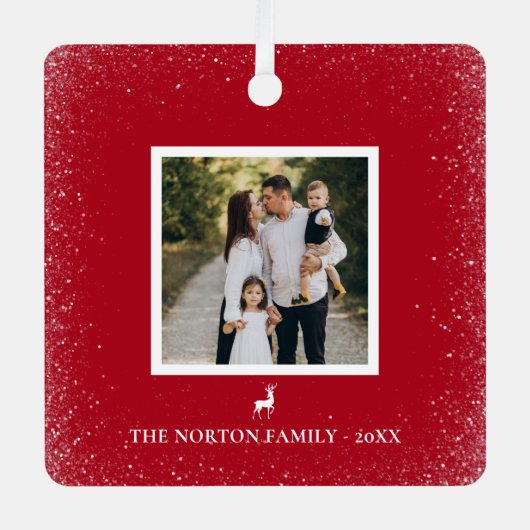 リトルトナイシンプルア雪の結晶フォトレッド メタルオーナメント (正面)