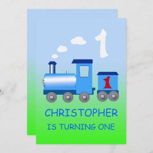 リトルトレイン1日パーティの招待状 招待状 (正面/裏面)