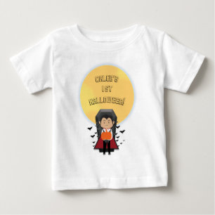 リトルドラキュラの最初のハロウィン吸血鬼と月 ベビーTシャツ