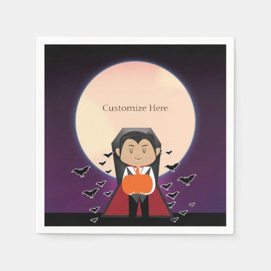 リトルドラキュラヴァンパイアハロウィーン誕生日パーティー スタンダードカクテルナプキン (正面)