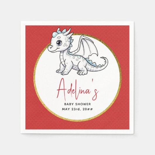 リトルドラゴンかわいい赤ちゃんシャワーの途中にある スタンダードカクテルナプキン (正面)