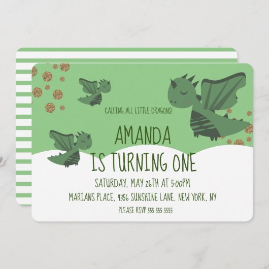 リトルドラゴンズグリッター&クラウドバースデーパーティー 招待状 (正面/裏面)