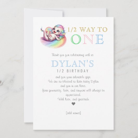 リトルドラゴン半分に1青6ヶ月誕生日 サンキューカード (正面)