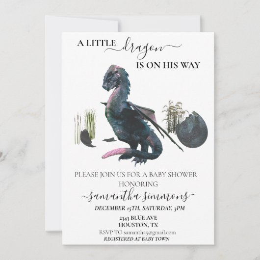 リトルドラゴン孵化卵ベビーシャワーファンタジー 招待状 (正面)