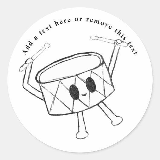 リトルドラマー男の子ドラムスケッチ ラウンドシール (正面)