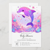 リトルドルフィンベビーシャワー 招待状 (正面/裏面)