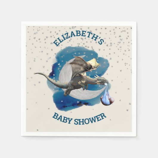 リトルナイトドラゴンシルバースターベビーシャワー スタンダードカクテルナプキン (正面)