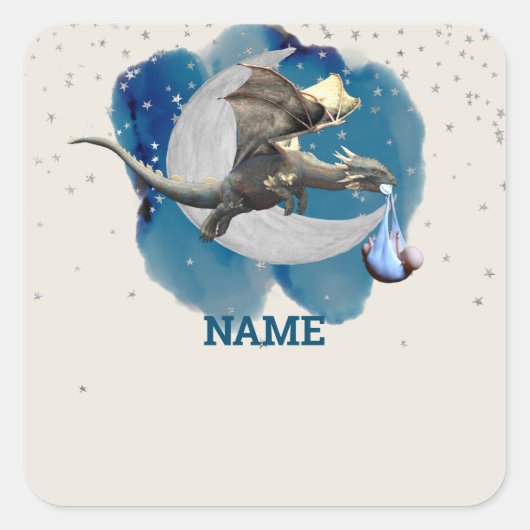 リトルナイトドラゴンスターズ名タグ赤ちゃんシャワー スクエアシール (正面)