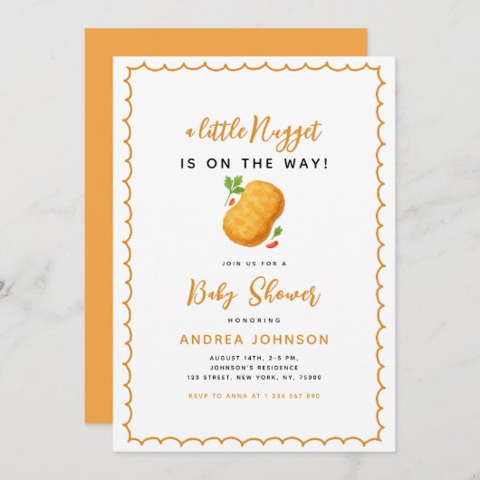 リトルナゲット食べ物テーマおもしろいベビーシャワー 招待状 (正面/裏面)