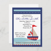 リトルネイビーブルーセイルボートベビーシャワー招待状 インビテーションポストカード (正面/裏面)