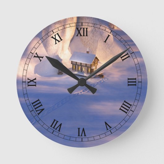 リトルハウス・イン・ザ・スノークロック ラウンド壁時計 (正面)