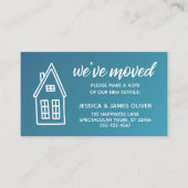 リトルハウス「引っ越しました」ティール(緑がかった色)&ブルーカーグラデーションド 名刺 (正面)