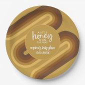 リトルハニーオンザウェイレトロストライプベビーシャワー ペーパープレート (正面)