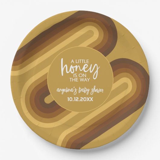 リトルハニーオンザウェイレトロストライプベビーシャワー ペーパープレート (正面)
