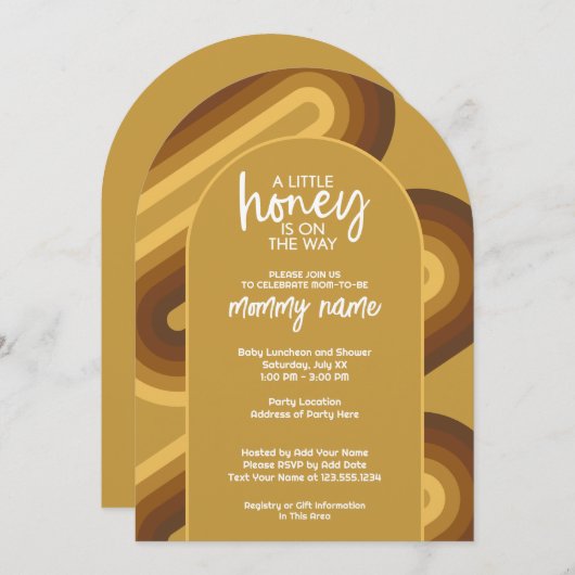 リトルハニーオンザウェイレトロストライプベビーシャワー 招待状 (正面/裏面)