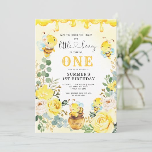 リトルハニービーイエローフローラ1st誕生日パーティー 招待状 (スタンド正面)