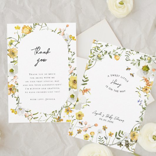 リトルハニービーイエロー ワイルドフラワーベイビーシャワー サンキューカード