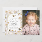 リトルハニービーカモミールピンク誕生日写真 招待状 (正面)
