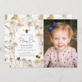 リトルハニービーカモミールピンク誕生日写真 招待状 (正面/裏面)