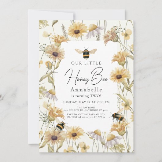 リトルハニービーカモミール&デイジー子供の誕生日 招待状 (正面)