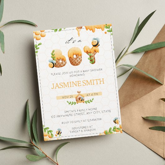 リトルハニービーボーイベビーシャワー招待状 招待状