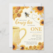 リトルハニービー水の色ひまわり一歳の誕生日 招待状 (正面)
