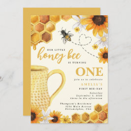 リトルハニービー水の色ひまわり一歳の誕生日 招待状