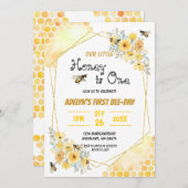 リトルハニーフローラ水彩ビー1st誕生日 招待状 (正面/裏面)