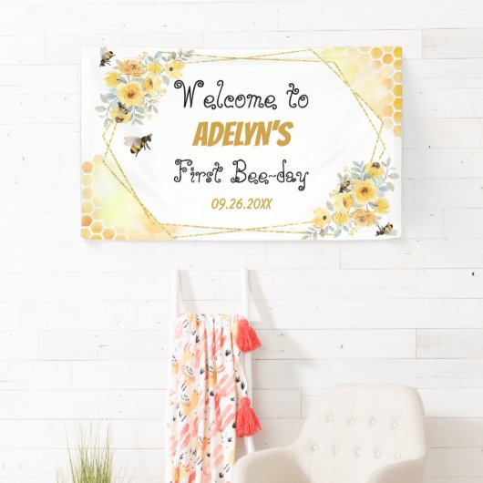 リトルハニーフローラ水彩ビー1st誕生日 横断幕 (インサイチュ)