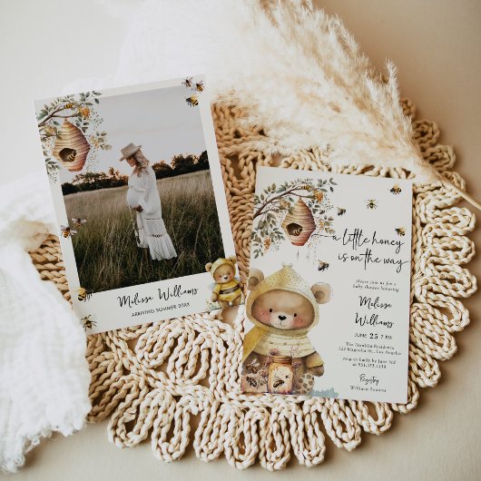 リトルハニーベアーフォトベビーシャワー招待状 招待状