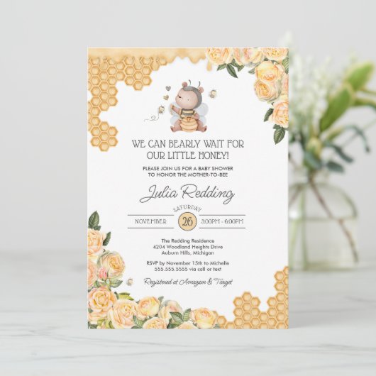 リトルハニーベア&ビーイエローフローラベビーシャワー 招待状 (スタンド正面)