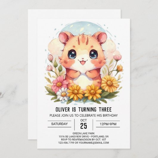 リトルハムスター魔法誕生日 招待状 (正面/裏面)