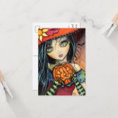 リトルハロウィーンウィッチハロウィンポストカード カード (正面/裏面インサイチュ)