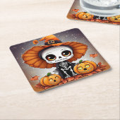 リトルハロウィーンスケルトン2 スクエアペーパーコースター (アングル)