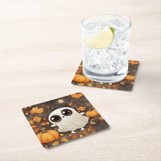 リトルハロウィーン幽霊 スクエアペーパーコースター (インサイチュ)