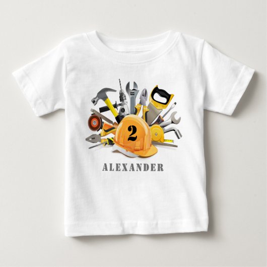 リトルハンディマンアンダー建築誕生日 ベビーTシャツ (正面)