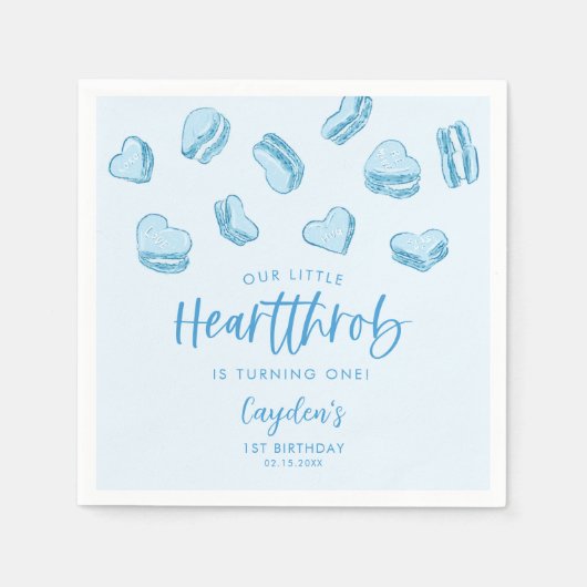 リトルハートスロブブルーハートバースデーパーティー スタンダードカクテルナプキン (正面)