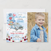 リトルハートブレーカーブルートラックベア誕生日写真 招待状 (正面)