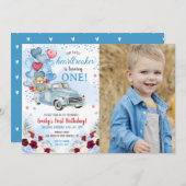 リトルハートブレーカーブルートラックベア誕生日写真 招待状 (正面/裏面)