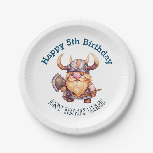 リトルバイキング誕生日 – 任意の年齢または名前 ペーパープレート (正面)
