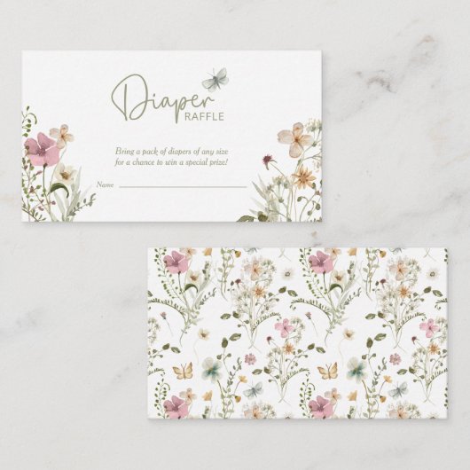 リトルバタフライおむつラッフルガールベビーシャワー エンクロージャーカード (正面/裏面)