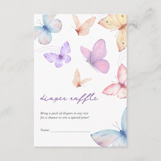 リトルバタフライおむつラッフルガールベビーシャワー エンクロージャーカード (正面)