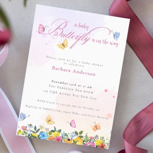 リトルバタフライお洒落ベビーガールシャワー 招待状