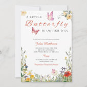 リトルバタフライは彼女の方法でフローラ赤ちゃんシャワー 招待状 (正面)