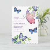 リトルバタフライは彼女の方法で青ベビーシャワー 招待状 (スタンド正面)