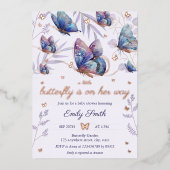 リトルバタフライは彼女の方法のベビーシャワーである 箔招待状 (正面)